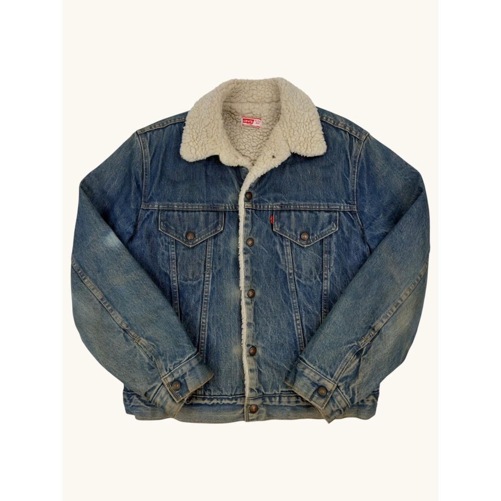 Vintage Levis Sherpa Lined Denim Trucker Jacket Mens 42 Blue Jean Coat 70608
